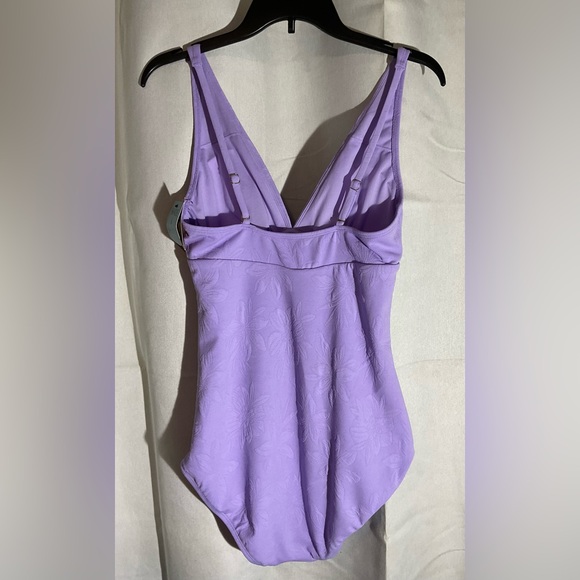 Women’s Floral Jacquard plunge Neck Full Coverage One Piece Swimsuit Medium - Picture 3 of 5